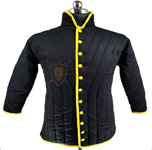 THE MEDIEVALS Medieval Thick Padded Half Length Full Sleeves Gambeson Coat Aketon Jacket Armor, Cotton Fabric