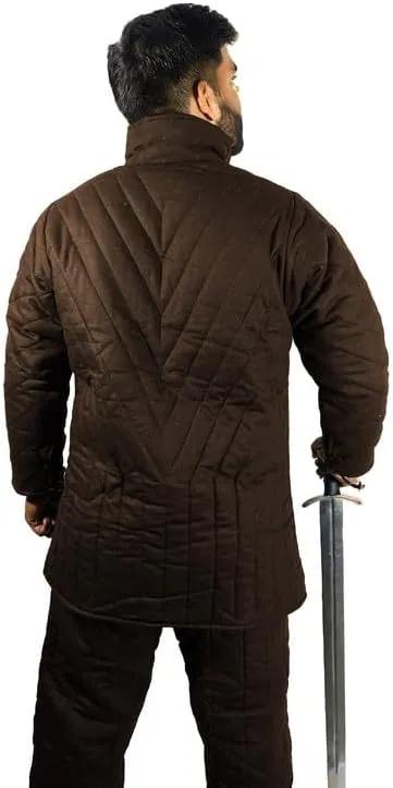 THE MEDIEVALS Medieval Thick Padded Half Length Full Sleeves Gambeson Coat with Lagging Aketon Armor, Cotton Fabric