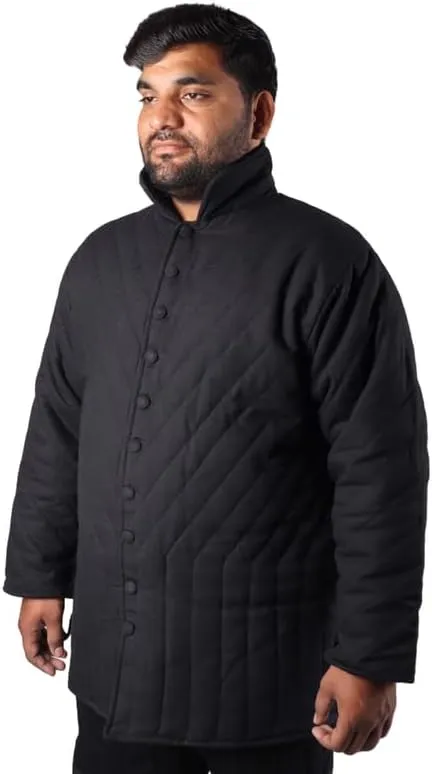 THE MEDIEVALS Medieval Thick Padded Half Length Full Sleeves Gambeson Coat with Lagging Aketon Armor, Cotton Fabric