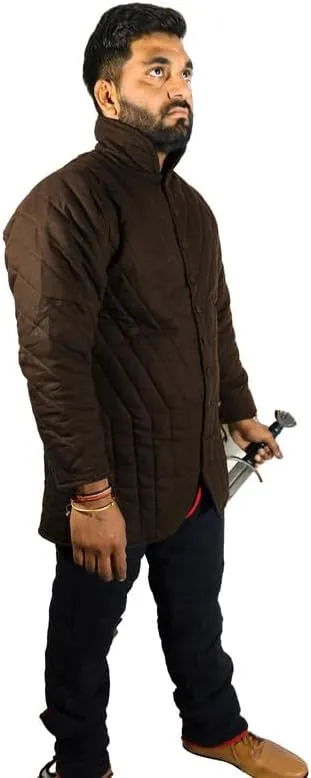 THE MEDIEVALS Medieval Thick Padded Half Length Full Sleeves Gambeson Coat with Lagging Aketon Armor, Cotton Fabric