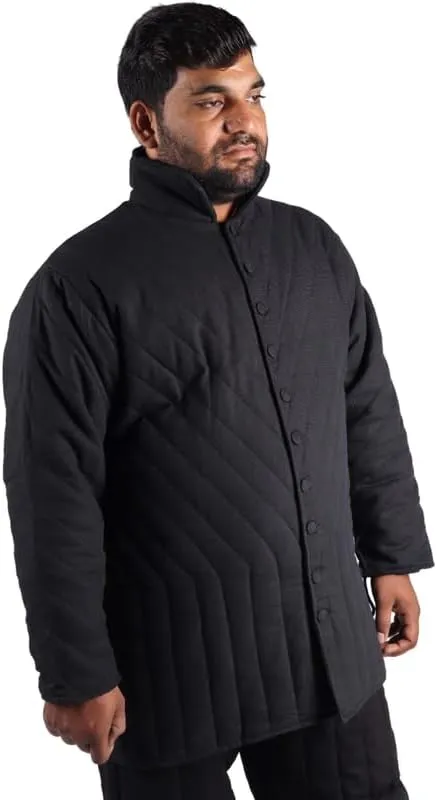 THE MEDIEVALS Medieval Thick Padded Half Length Full Sleeves Gambeson Coat with Lagging Aketon Armor, Cotton Fabric