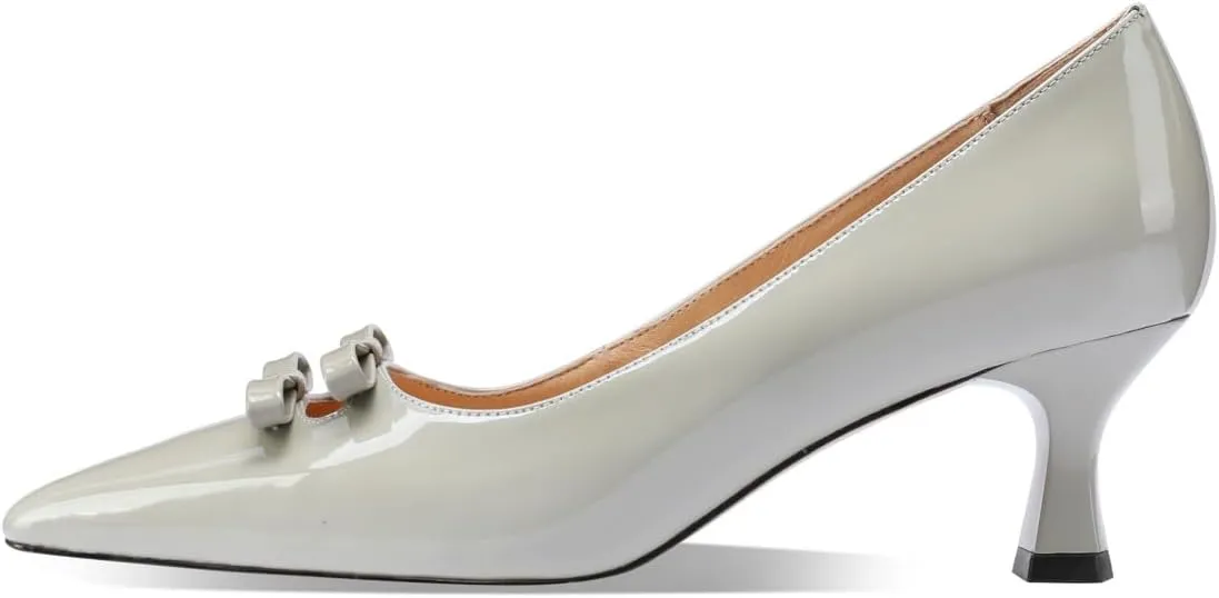 TinaCus Glossy Patent Leather Pointed Toe Cute Bowknots Handmade Mid Heels Women's Pumps Shoes