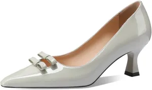 TinaCus Glossy Patent Leather Pointed Toe Cute Bowknots Handmade Mid Heels Women's Pumps Shoes