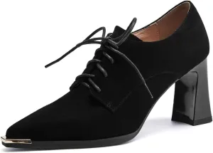 TinaCus Women's Pointed Toe Suede/Patent Leather Handmade Selftie & Zipper High Spool Heels Pumps Shoes