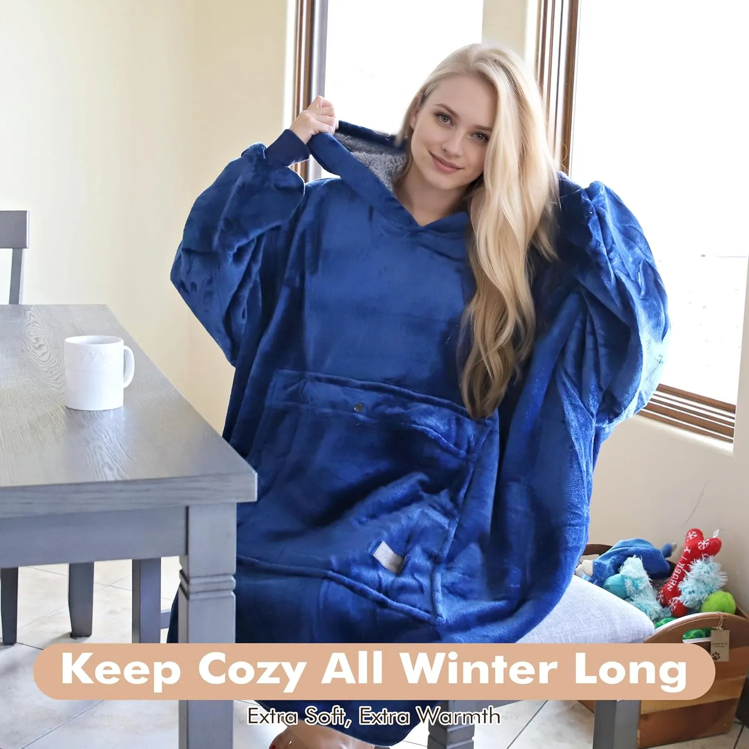Tirrinia Oversized Hoodie Blanket Sweatshirt Comfortable Sherpa Giant Pullover Reversible Wearable Blankets for Adults Men Women Teenagers Kids Wife Girlfriend
