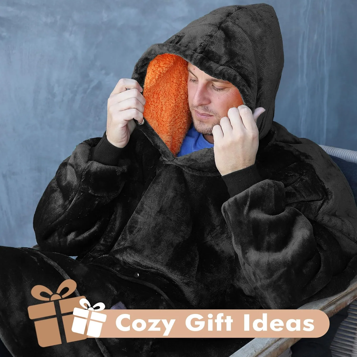 Tirrinia Oversized Wearable Blanket Sweatshirt Comfortable Sherpa Giant Hoodie Black