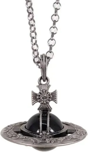 Titanium Steel Saturn Necklace Punk Vintage Carved Cool Obsidian Planet Pendant Jewelry Statement Fashion Accessories