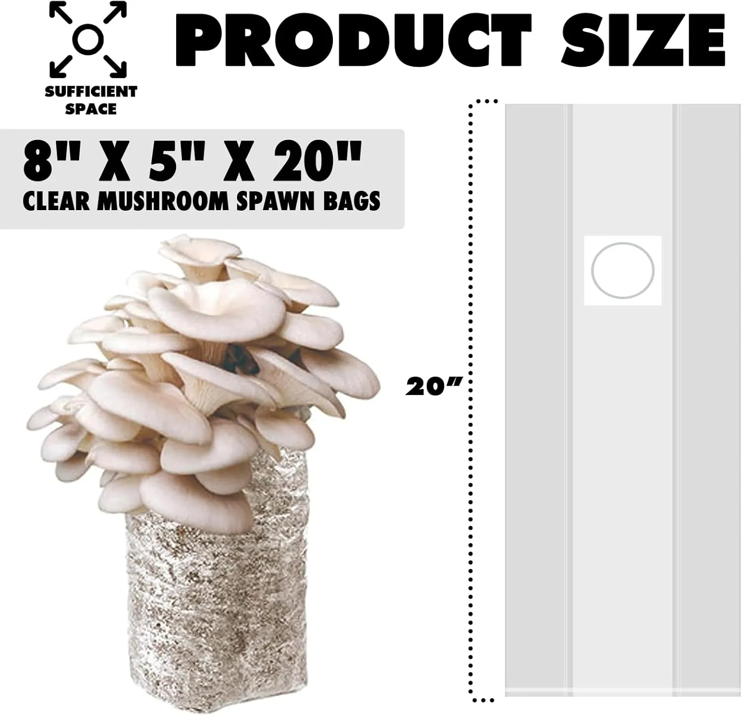 TonGass 100-Pack Autoclavable Mushroom Growing Bag Bulk with Microporous Filter Patchs - Large 8"x5"x20" Extra Thick 80 Micron (=3 Mil)| Mushroom Cultivation Spawn Supply Myco Bag Bulk Substrate Bags