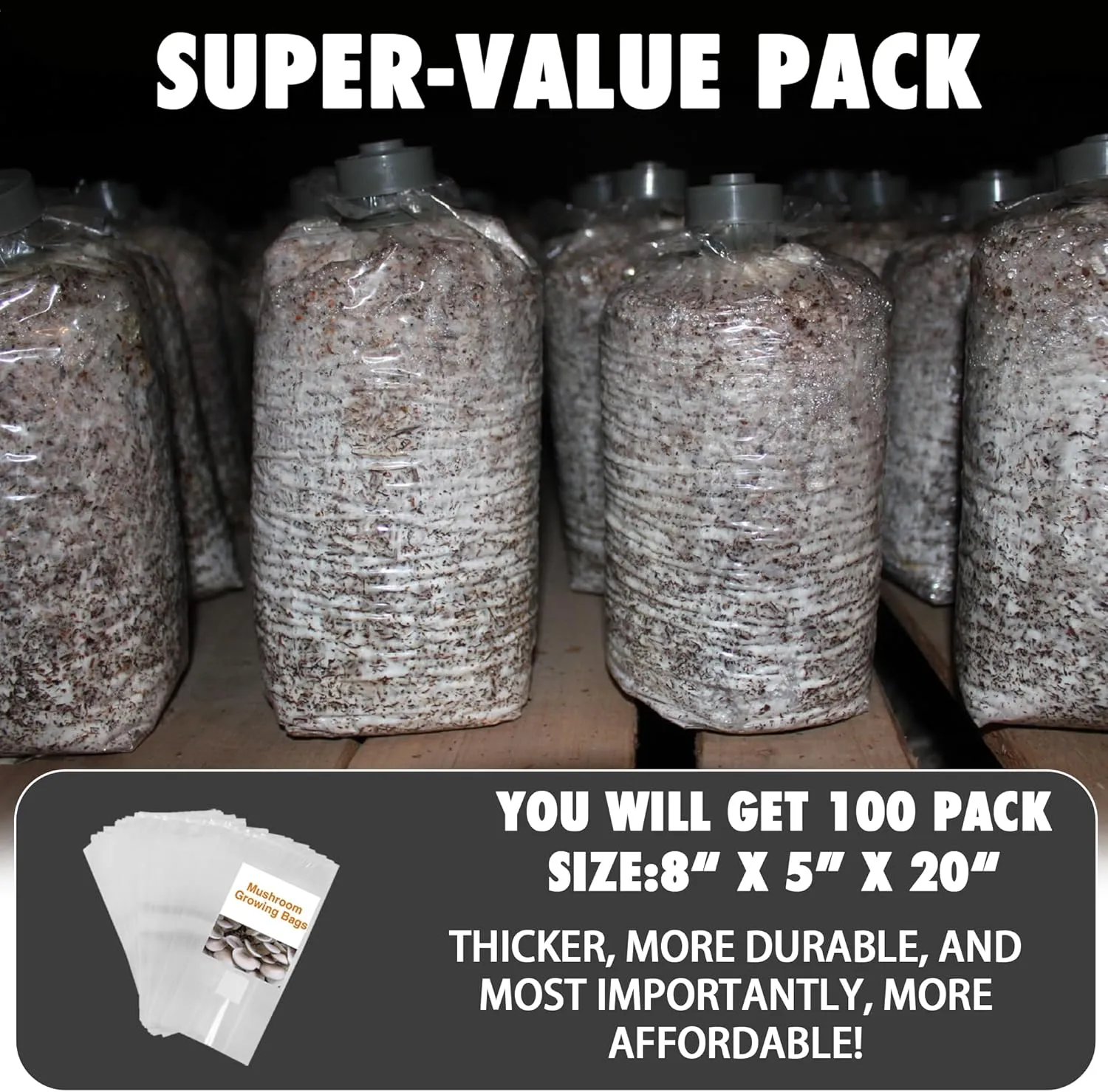 TonGass 100-Pack Autoclavable Mushroom Growing Bag Bulk with Microporous Filter Patchs - Large 8"x5"x20" Extra Thick 80 Micron (=3 Mil)| Mushroom Cultivation Spawn Supply Myco Bag Bulk Substrate Bags