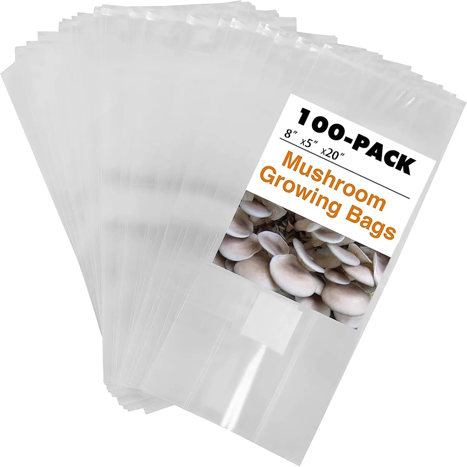 TonGass 100-Pack Autoclavable Mushroom Growing Bag Bulk with Microporous Filter Patchs - Large 8"x5"x20" Extra Thick 80 Micron (=3 Mil)| Mushroom Cultivation Spawn Supply Myco Bag Bulk Substrate Bags