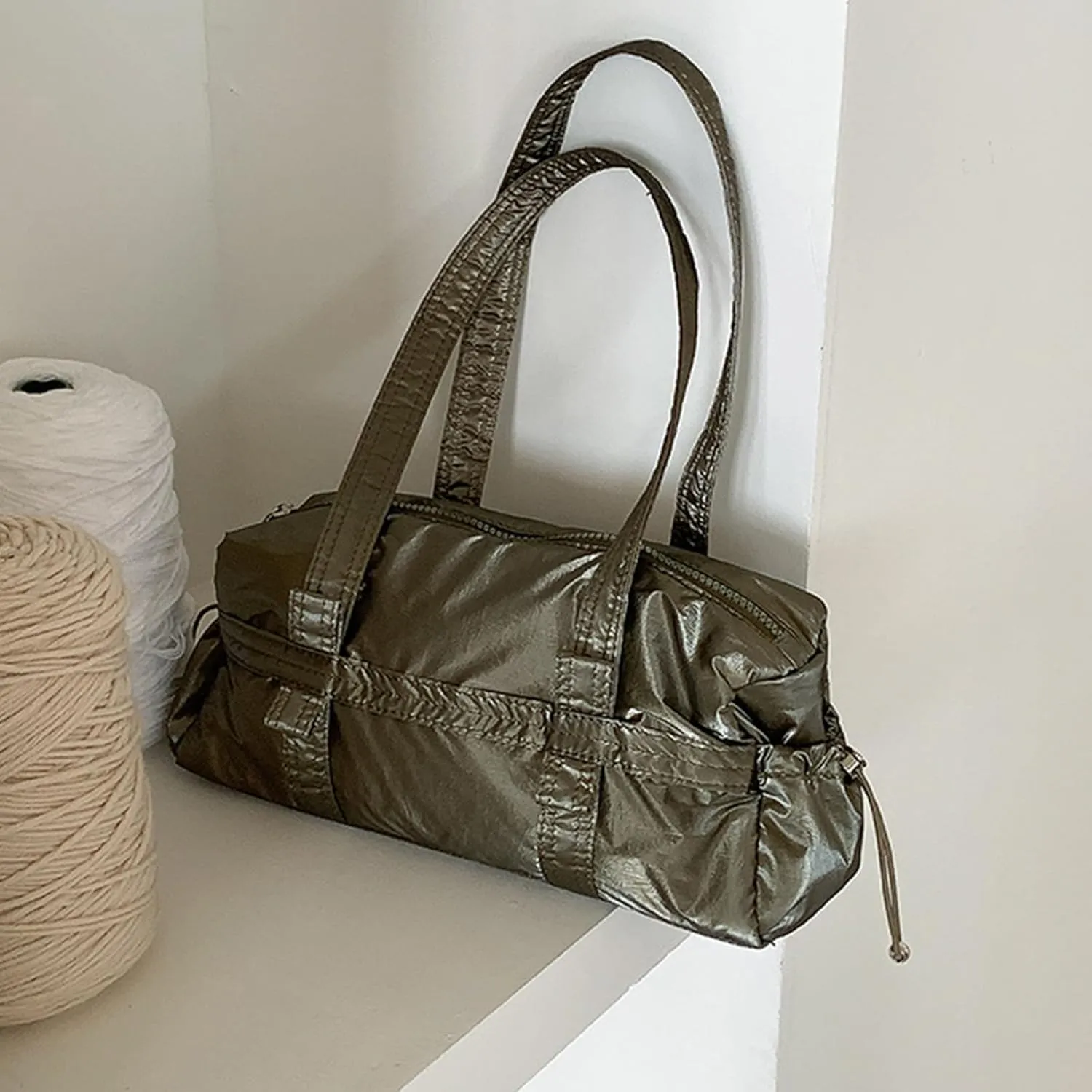 Trendy Women Shoulder Bag Top Handle Handbag Commuting Bag Large Capacity Underarm Bag PU Leather Armpit Bag