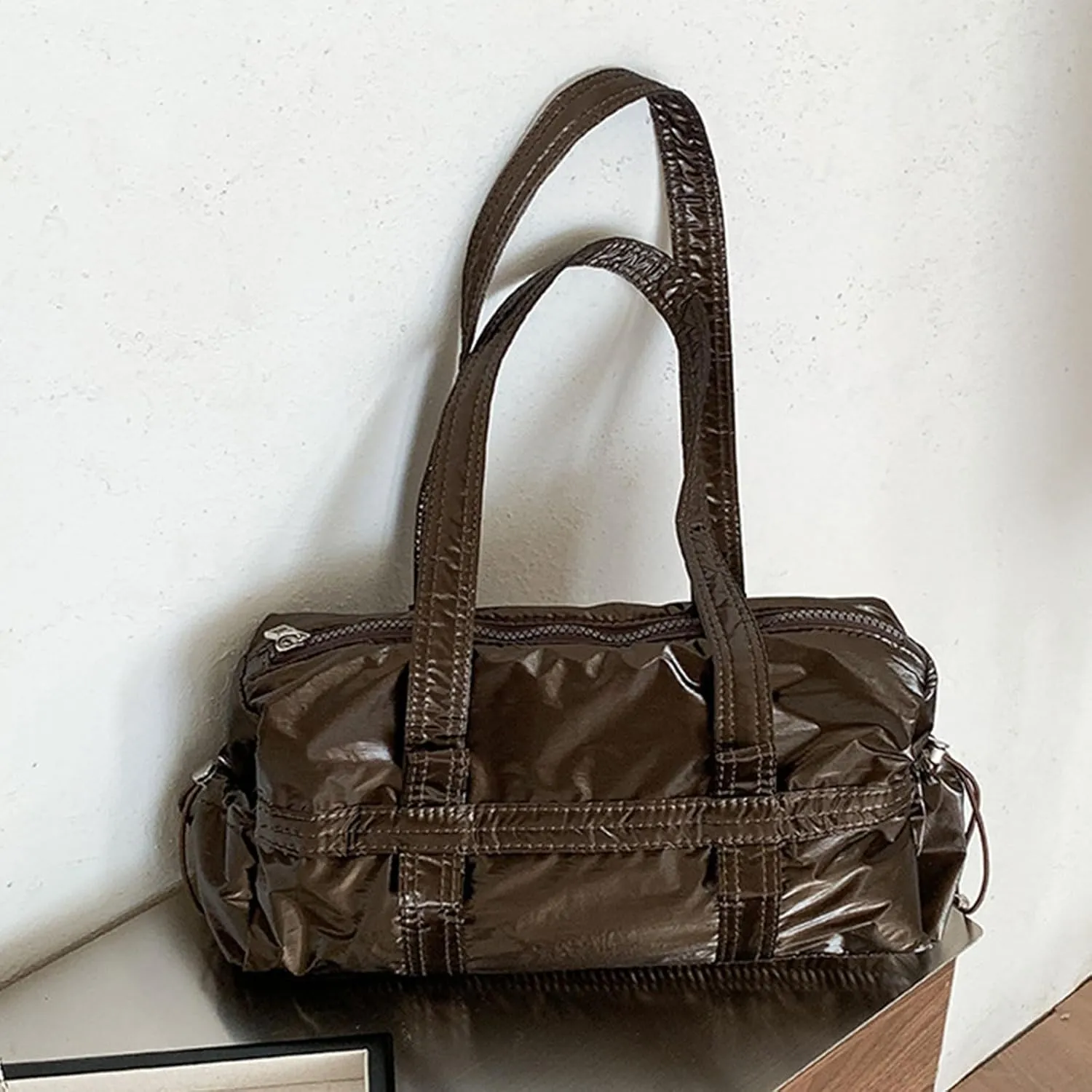 Trendy Women Shoulder Bag Top Handle Handbag Commuting Bag Large Capacity Underarm Bag PU Leather Armpit Bag