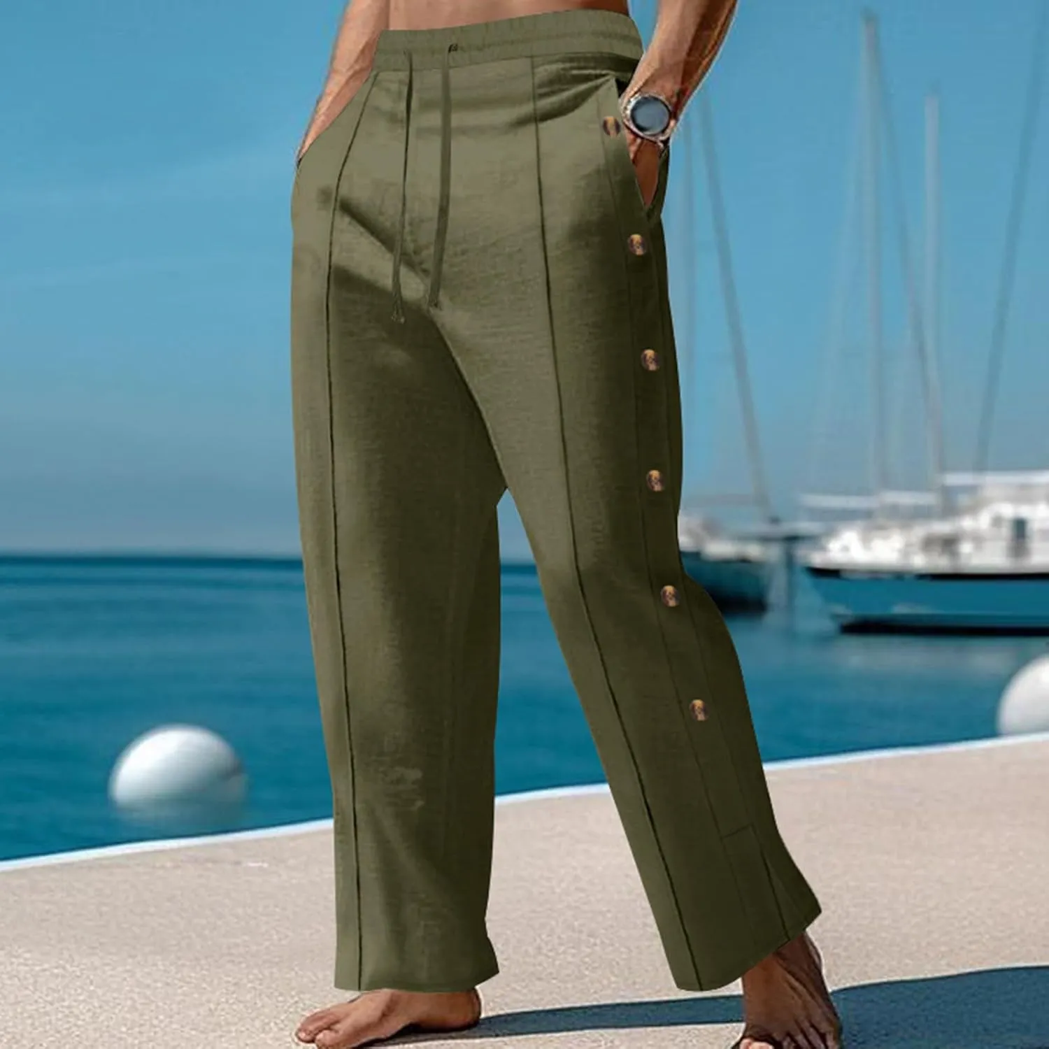 Trousers Pants for Mens Fall Summer Loose Fit Ruched Straight Leg Basic Long Leg Trousers Pants Man 2025