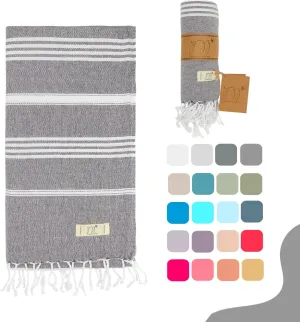 Turkish Beach Towel, 39x71 in, Wearable Turkish Cotton Bath Towel, Quick Dry Sand Free Beach Blanket, Pool, Spa, Travel, Gym, Adult Bath Towel (Anthracite)