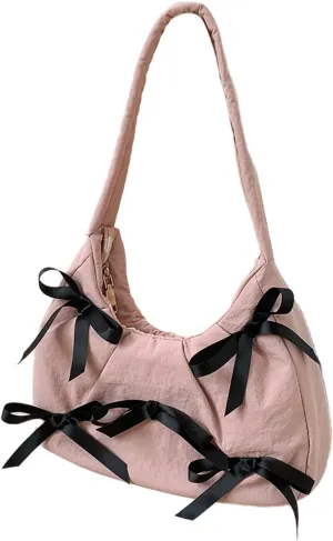 Underarm Bag with Cute Bow Detail Nylon Shoulder Bag Casual Armpit Purse Handbag Perfect for Everyday Use