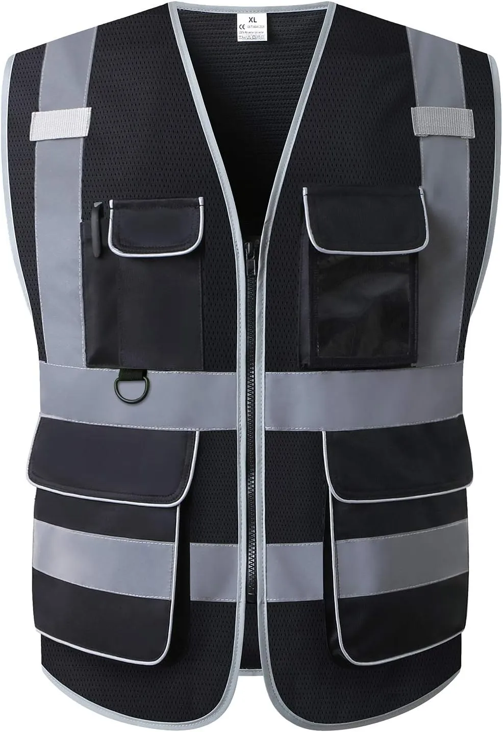 UNINOVA High Visibility Safety Vest - Multi Pockets Reflective Mesh Breathable Workwear, ANSI/ISEA Standards (Medium, Black Mesh)