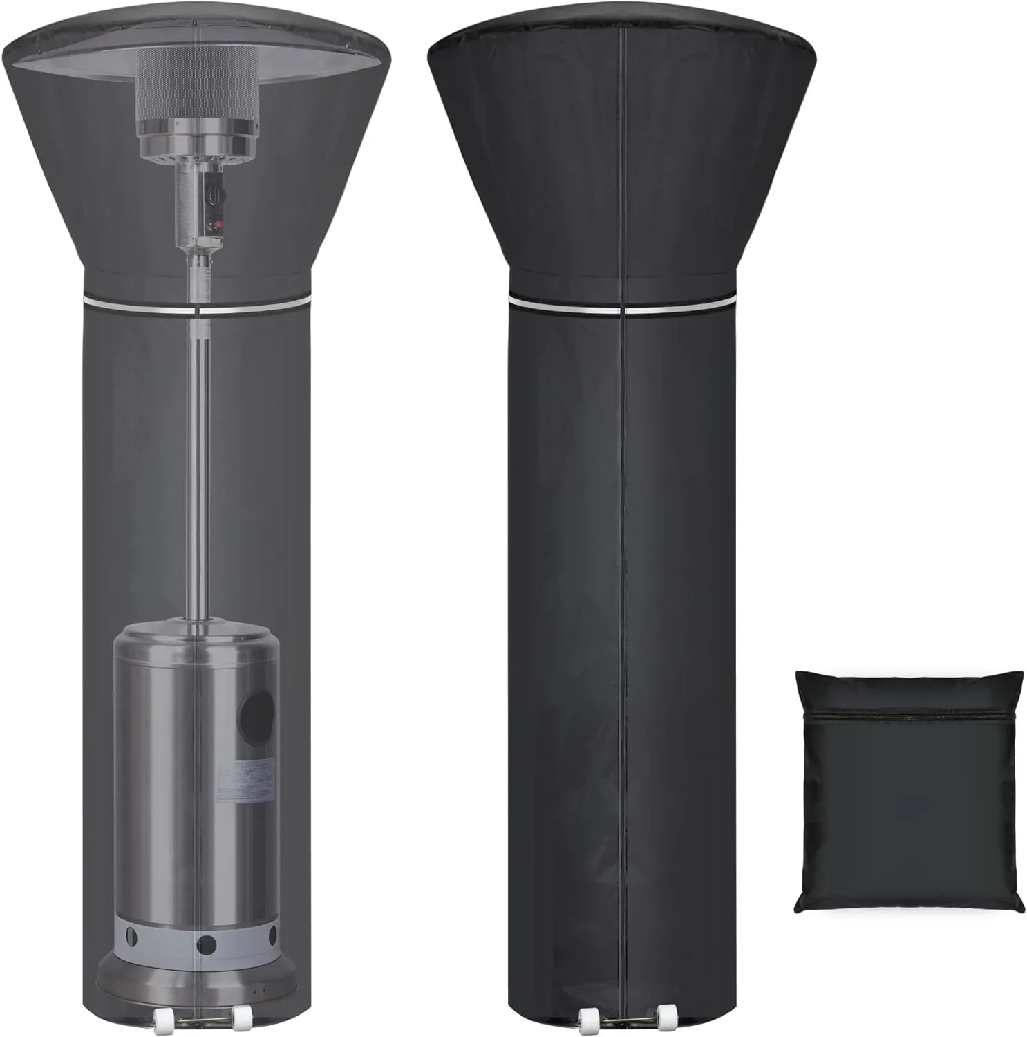 Upgraded Patio Heater Covers Waterproof, Outdoor Heater Cover with Reflective Ribbon, Zipper and Storage Bag, Waterproof, Dustproof, Wind-Resistant, UV-Resistant, Snow-Resistant, 89.5"Hx33.5"Dx19.5"B