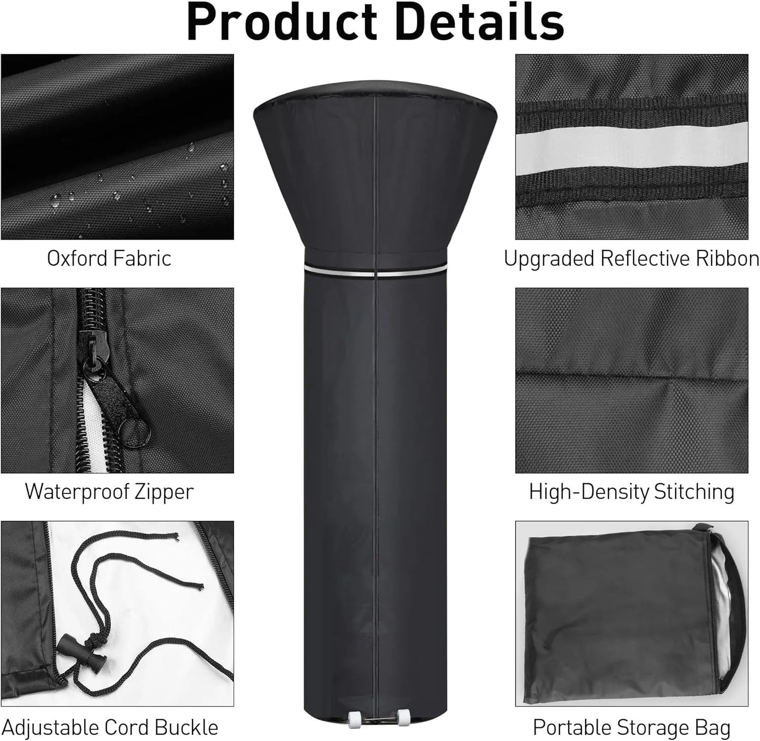 Upgraded Patio Heater Covers Waterproof, Outdoor Heater Cover with Reflective Ribbon, Zipper and Storage Bag, Waterproof, Dustproof, Wind-Resistant, UV-Resistant, Snow-Resistant, 89.5"Hx33.5"Dx19.5"B