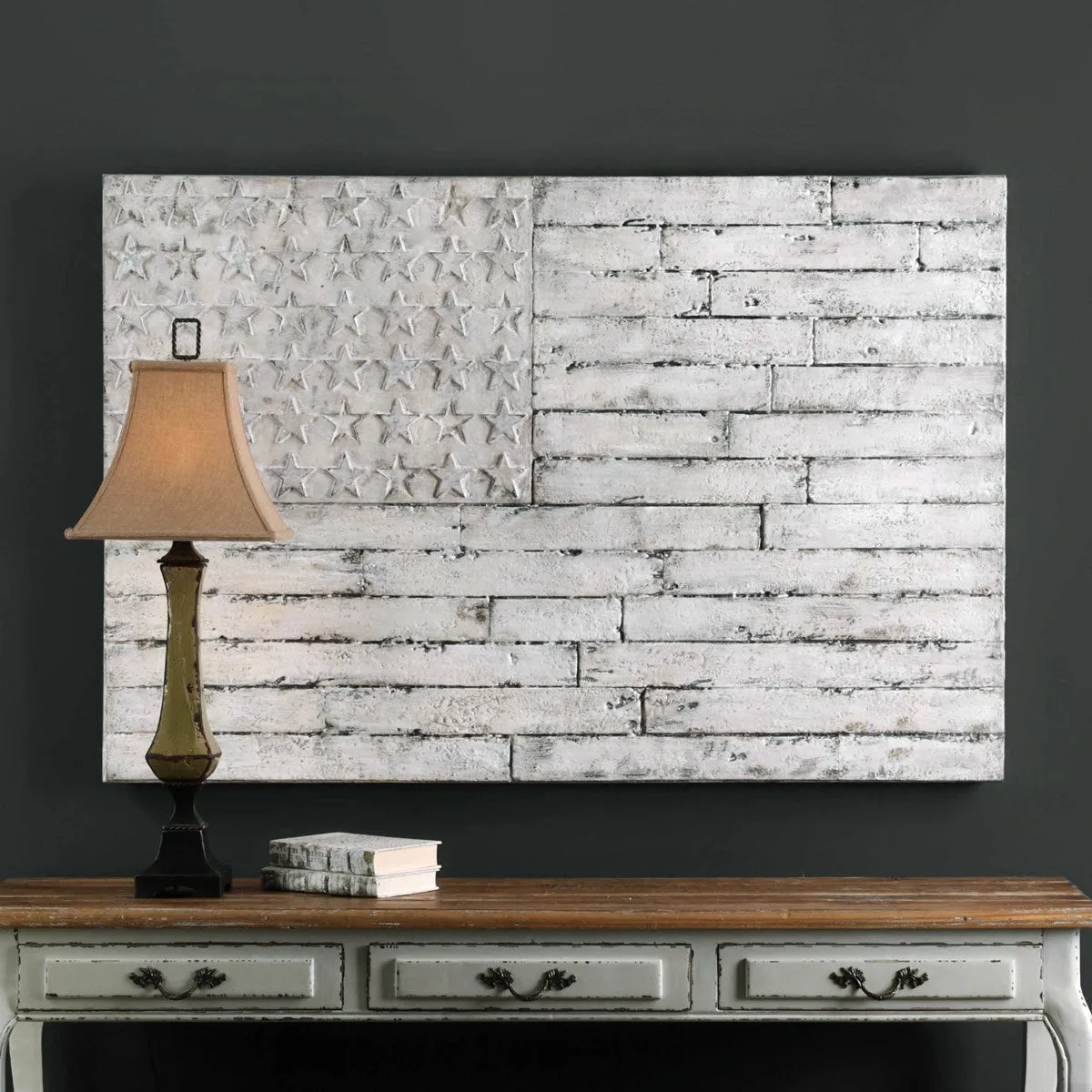 Uttermost Blanco Patriotic Distressed White Hand Painted Canvas