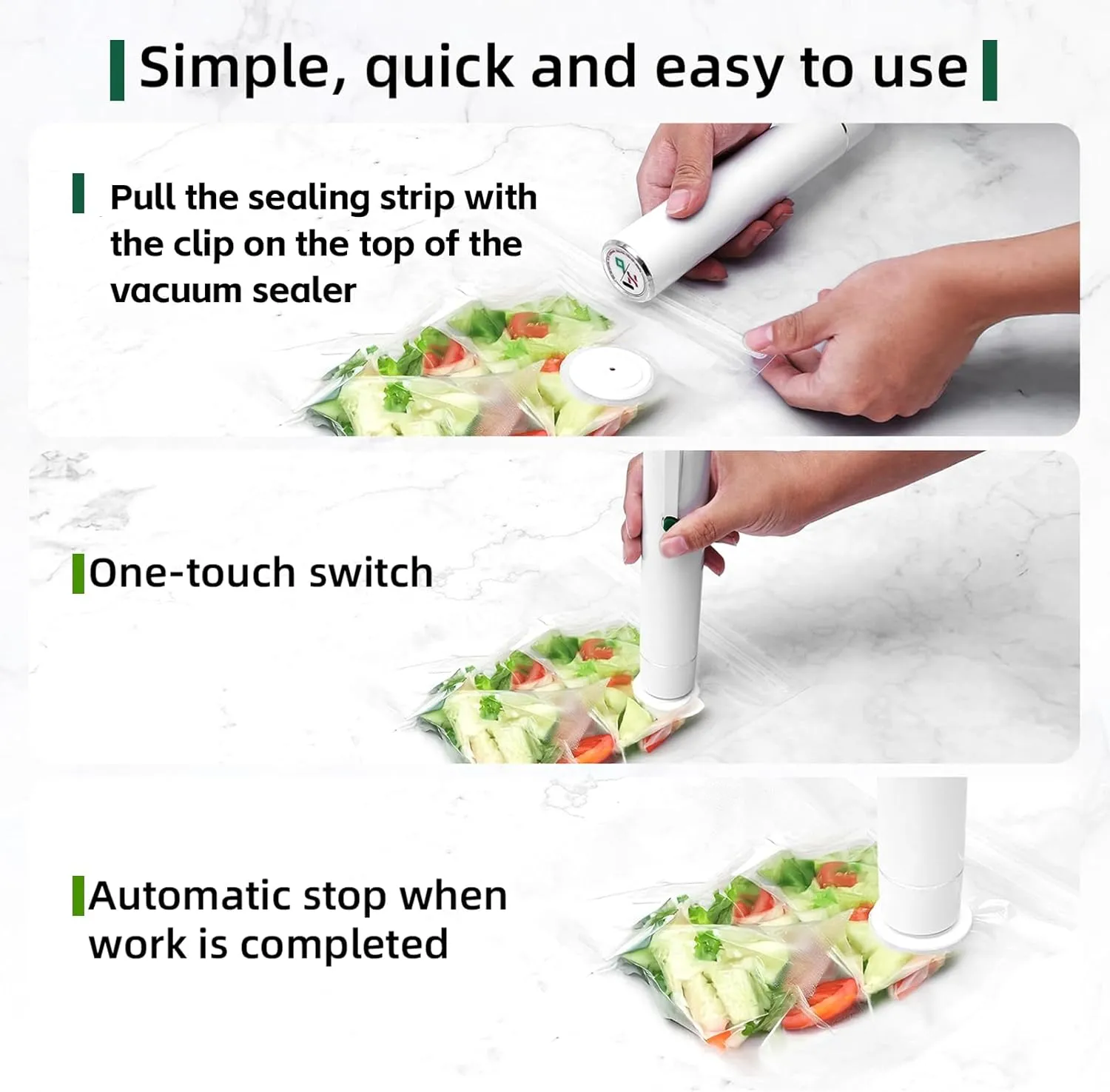 Vacuum Sealer for Food, Handheld Compact Vacuum Sealer Machine, Equipped With 30 Vacuum Sealed Storage Bags