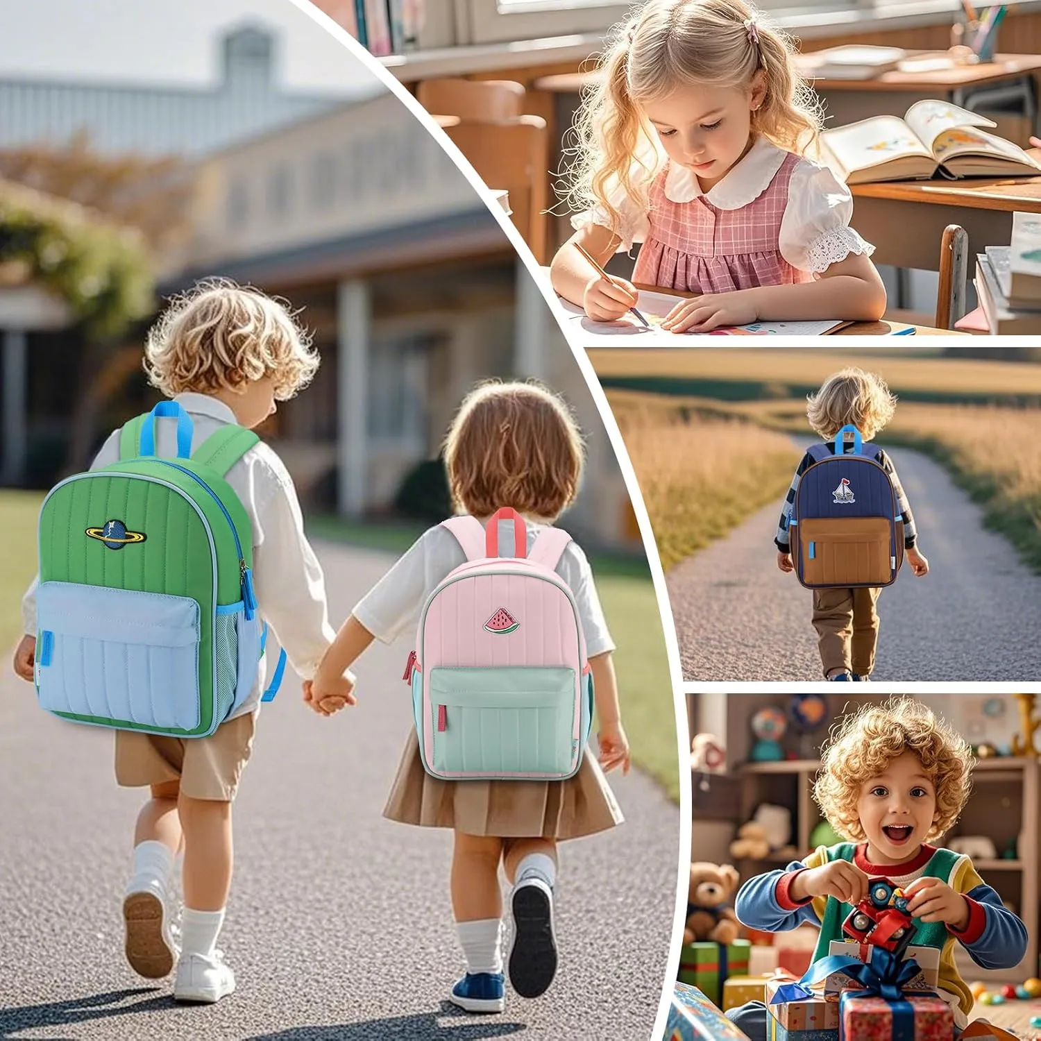 VASCHY Toddler Girls Backpack, Kids' Small Lightweight Quilted Color-blocked Bookbag School Backpack for Kindergarten Children Light Pink Green