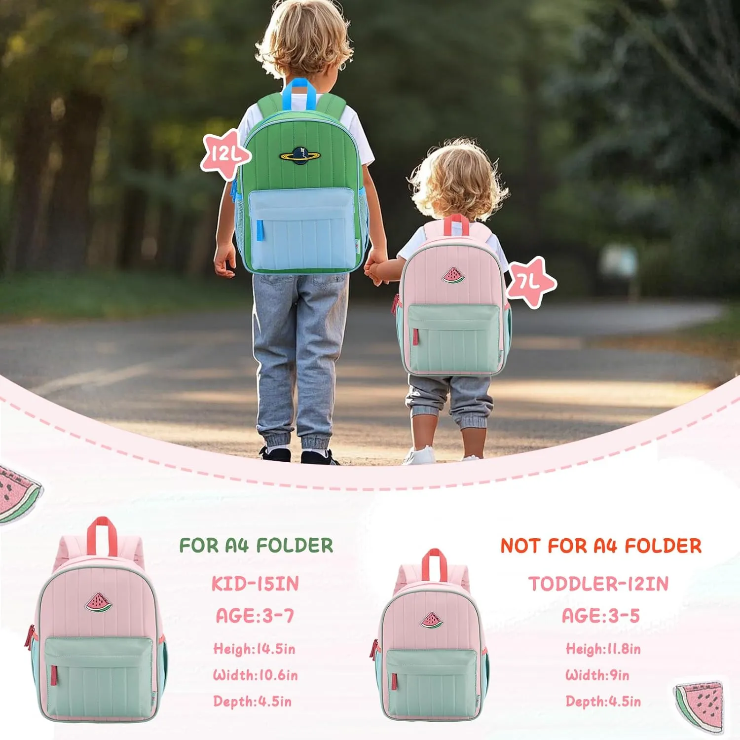 VASCHY Toddler Girls Backpack, Kids' Small Lightweight Quilted Color-blocked Bookbag School Backpack for Kindergarten Children Light Pink Green