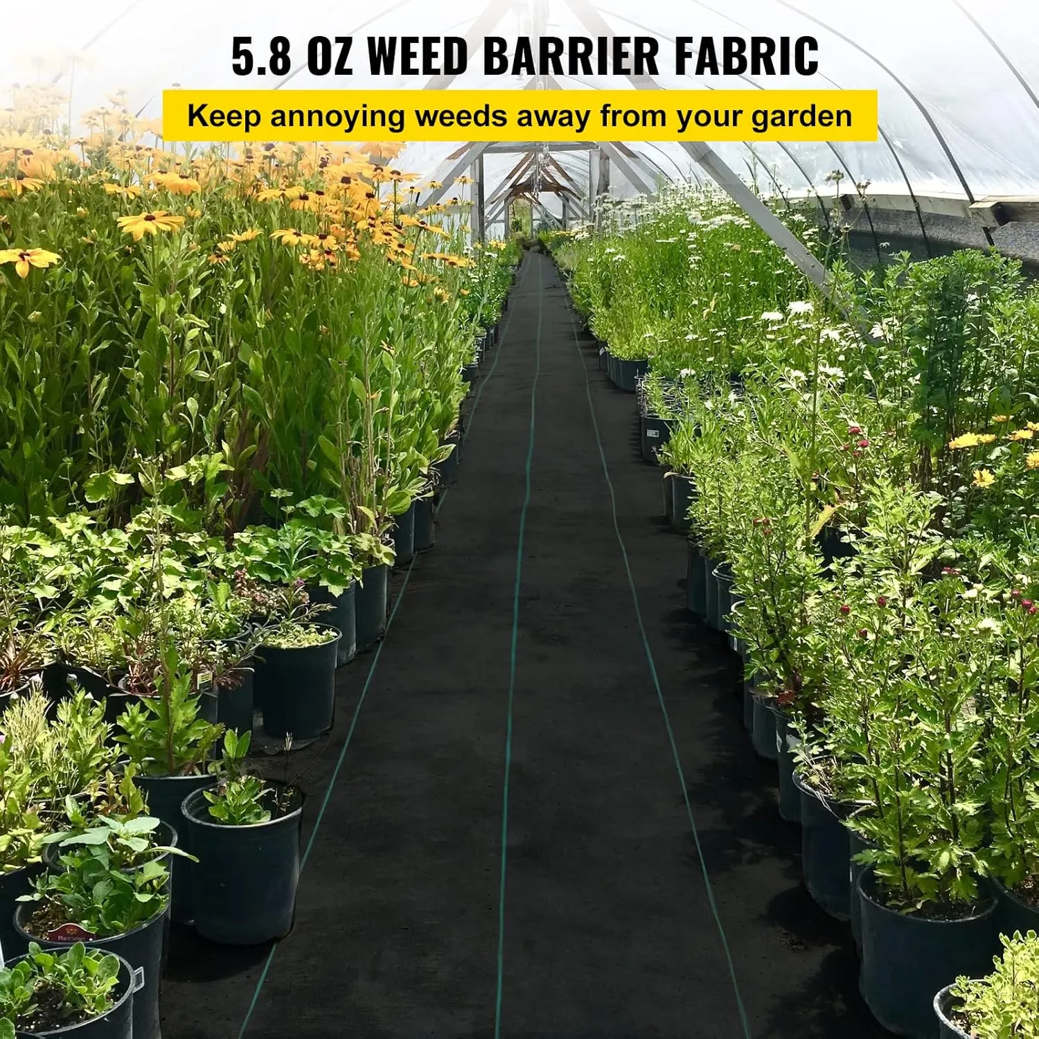 VEVOR Weed Fabric Barrier Heavy Duty, 3x300 FT, 5.8oz Weed Blocker Fabric, Woven Landscape Fabric, Garden Fabric Weed Barrier, Weed Control Fabric Ground Cover, Geotextile Fabric, Gardening Mat, Black
