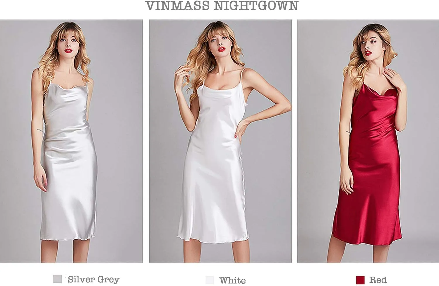 VINMASS Plus Size Nightgown for Women Satin Nighty Sleepwear Night Lounge Pajamas Silky Slip Dress for boobs Nightwear, S-3XL
