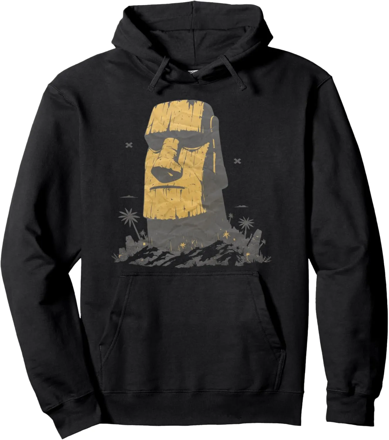 Vintage Ancient Carved Stone-Heads Statue Easter Island Moai Pullover Hoodie