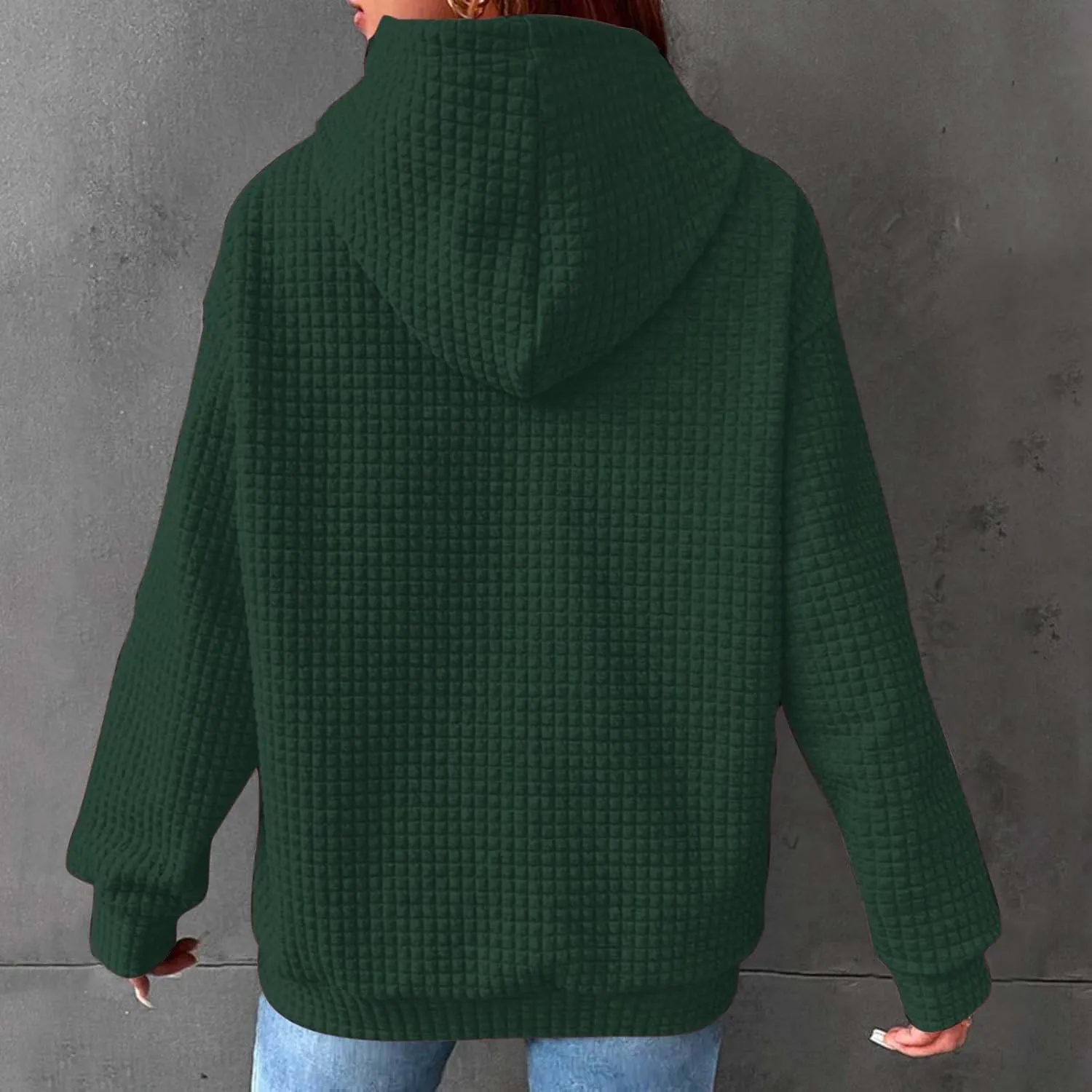 Waffle Hooded Sweatshirts for Women Long Sleeve Fall Hoodies Womens Plain Pullover Sweatshirt Trendy 2024