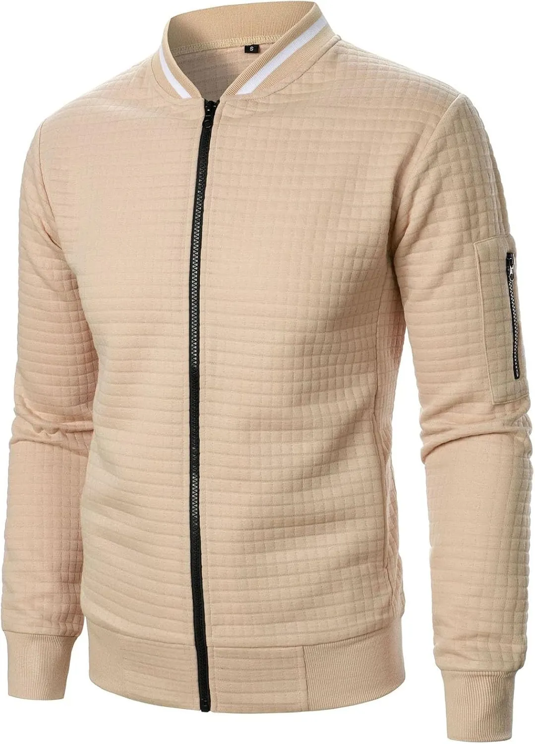 Waffle Knit Sweatshirt for Men Crewneck Pullover Full Zip Up Shirts Casual Long Sleeve Fall Winter Outfits 2024