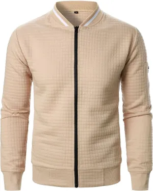 Waffle Knit Sweatshirt for Men Crewneck Pullover Full Zip Up Shirts Casual Long Sleeve Fall Winter Outfits 2024
