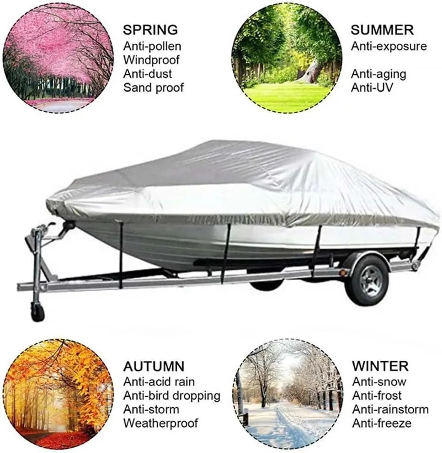 Waterproof Yacht Cover 11–22ft – Anti-Tear & Silver Reflective Fabric for Boats(20-22FT)