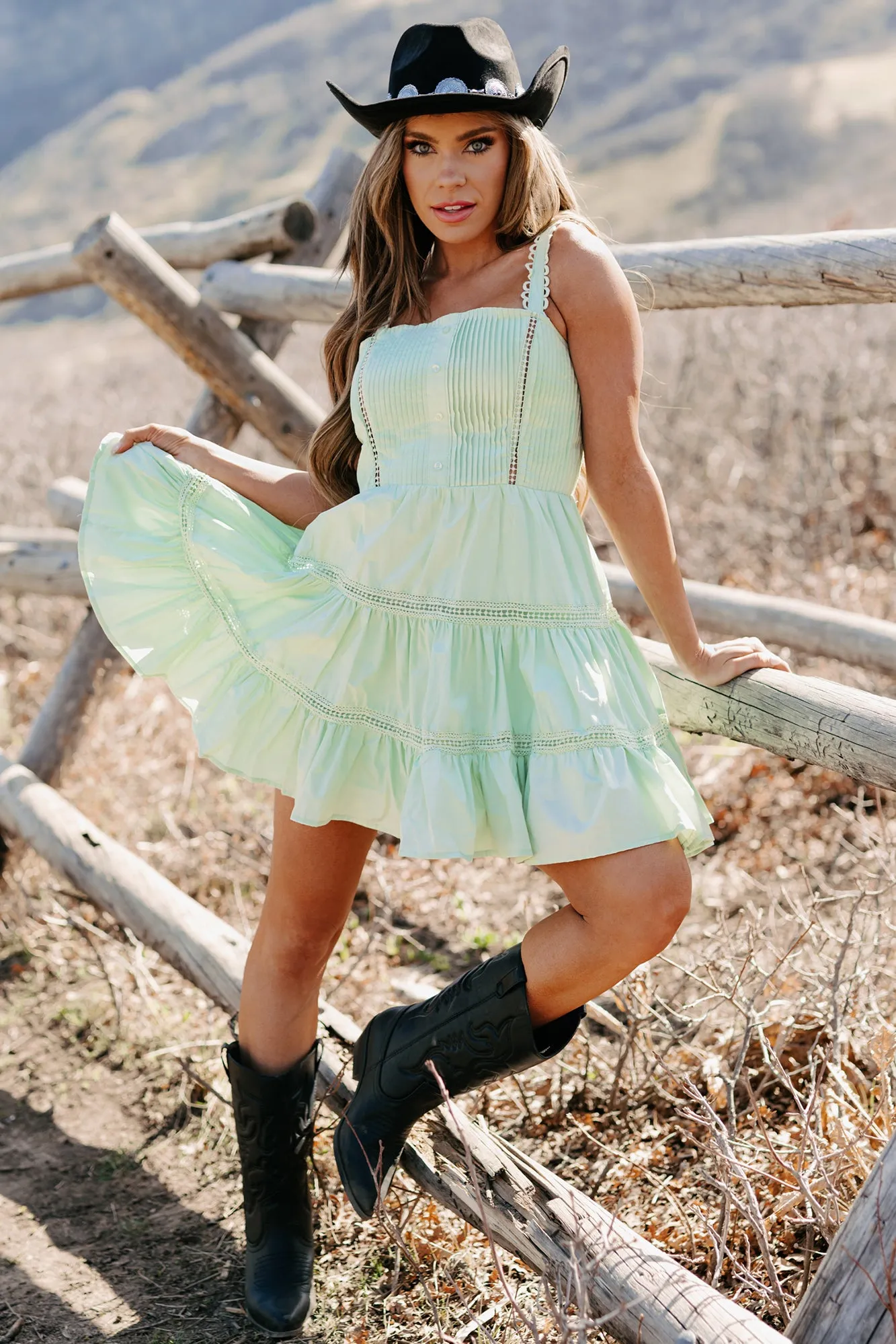 Weekend Getaway Lace Trim Mini Dress (Mint)