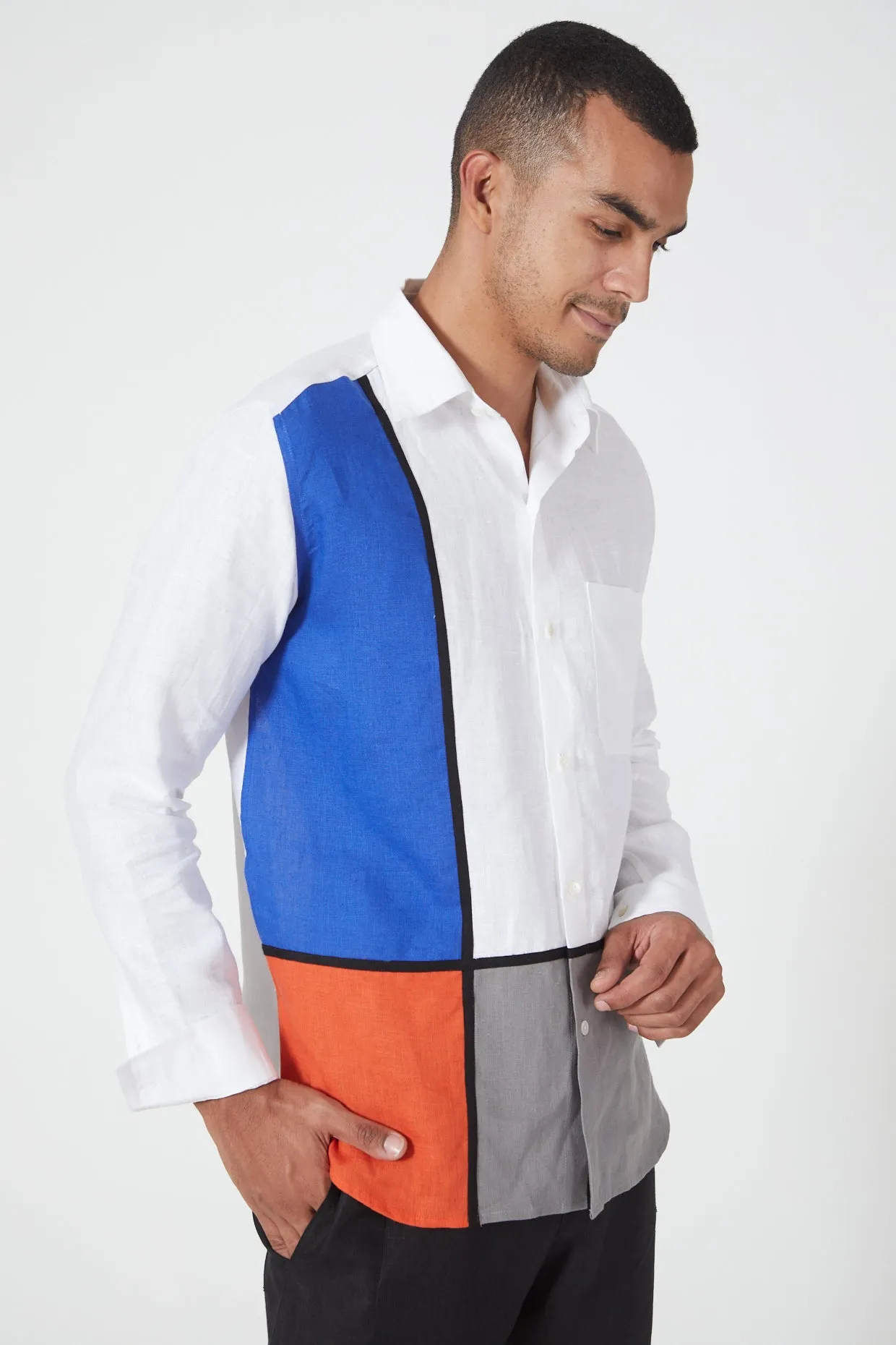 White Color Blocked Shirt