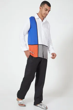 White Color Blocked Shirt