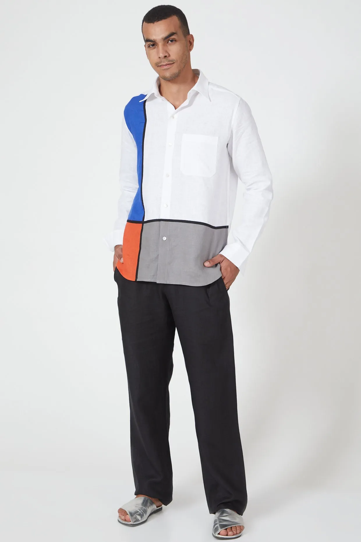 White Color Blocked Shirt