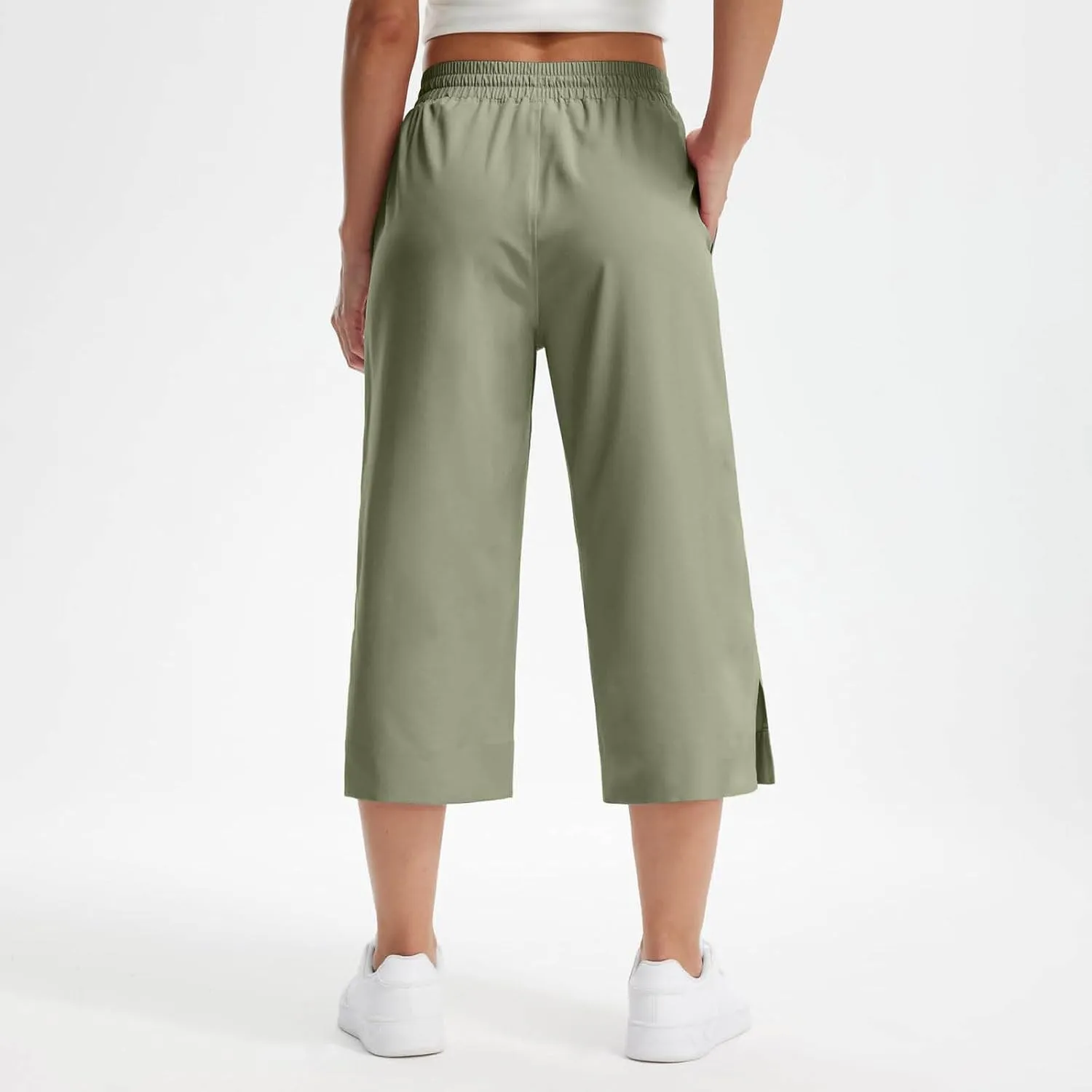 Wide Leg Capri Pants for Women Elastic High Waist Straight Leg Palazzo Trousers Summer Beach Vacation Lounge Pants