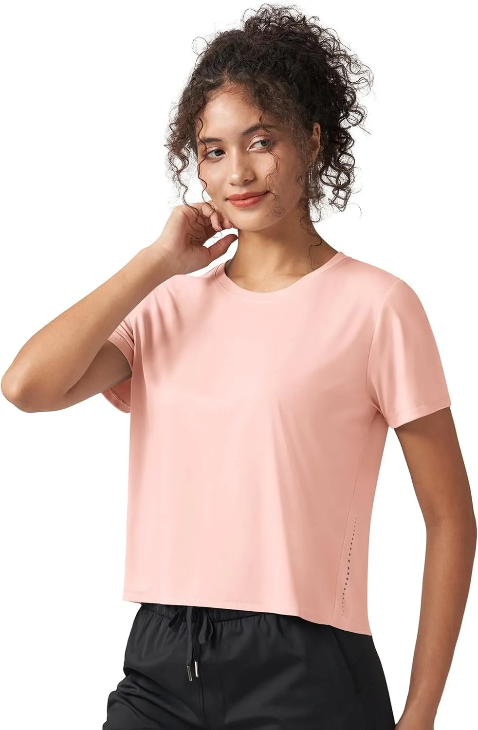 Willit Women's Workout Tops Athletic Shirts Cropped Short Sleeve Split Back Gym Breathable Quick Dry