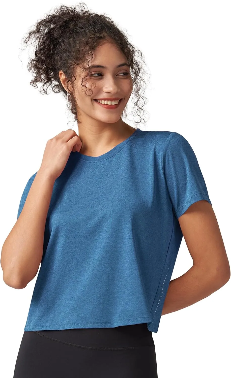 Willit Women's Workout Tops Athletic Shirts Cropped Short Sleeve Split Back Gym Breathable Quick Dry