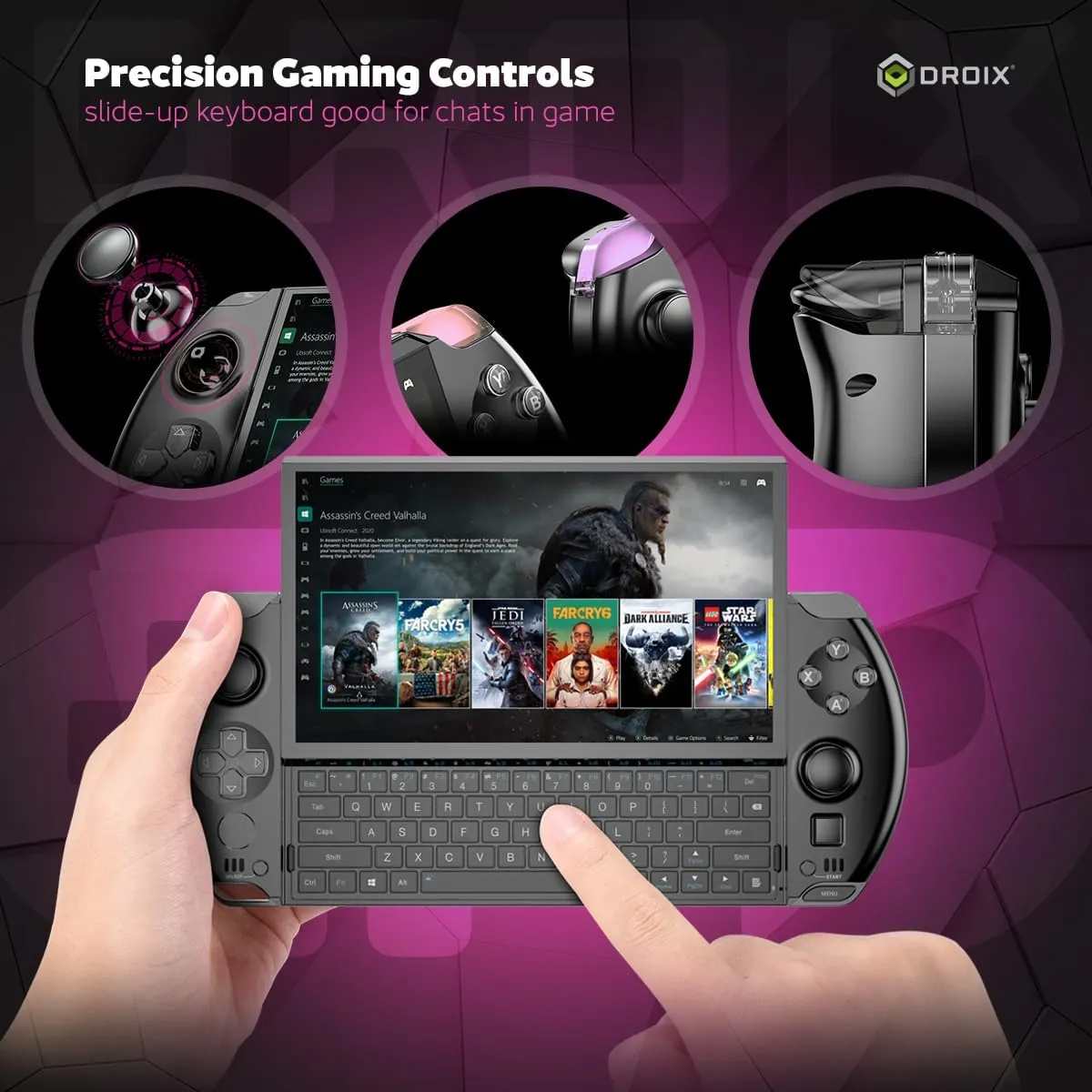 Win 4 2025 Handheld Gaming PC with AMD Ryzen AI 9 HX 370, 12C/24T, 5.1GHz, Radeon 890M, 32GB LPDDR5X RAM, 2TB SSD, 6" 1080P Display, OcuLink Slide up Backlit Keyboard, Portable Gaming Console