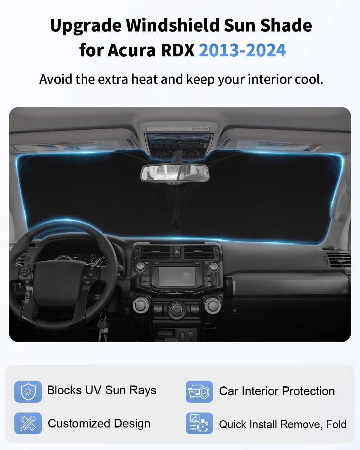 Windshield Sun Shade Sunshade for Acura RDX SUV Windshield Cover Custom Fit 2013-2024 2025 Acura RDX Tech, A-Spec, Advance Accessories Sun Visor Protector Front Window UV Blocker Car Accessories