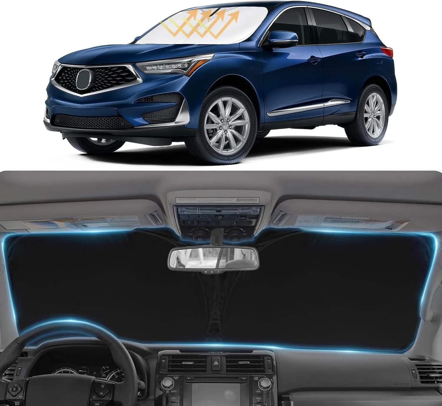 Windshield Sun Shade Sunshade for Acura RDX SUV Windshield Cover Custom Fit 2013-2024 2025 Acura RDX Tech, A-Spec, Advance Accessories Sun Visor Protector Front Window UV Blocker Car Accessories