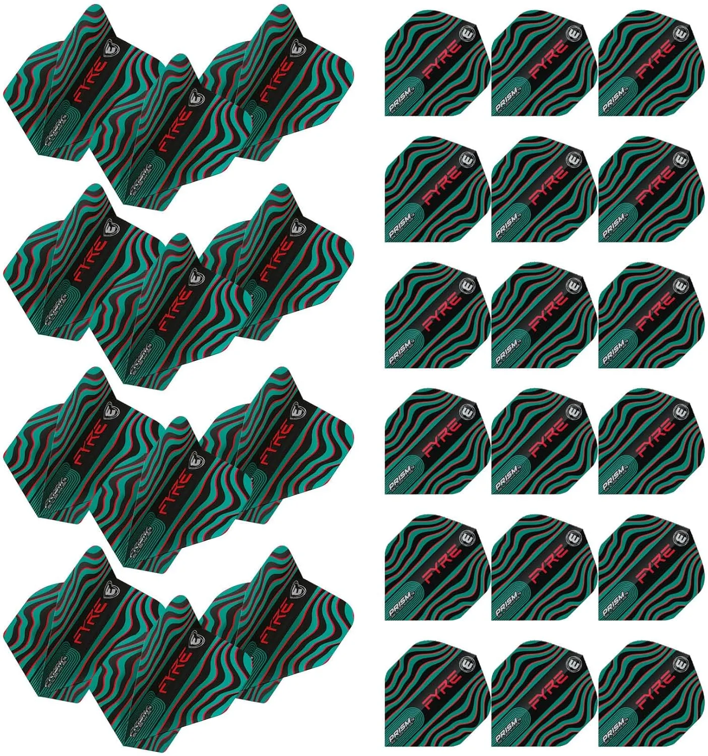 Winmau Prism Alpha Fyre Black, Turquoise and Red Dart Flights - 10 Sets per Pack (30 Dart Flights in Total)