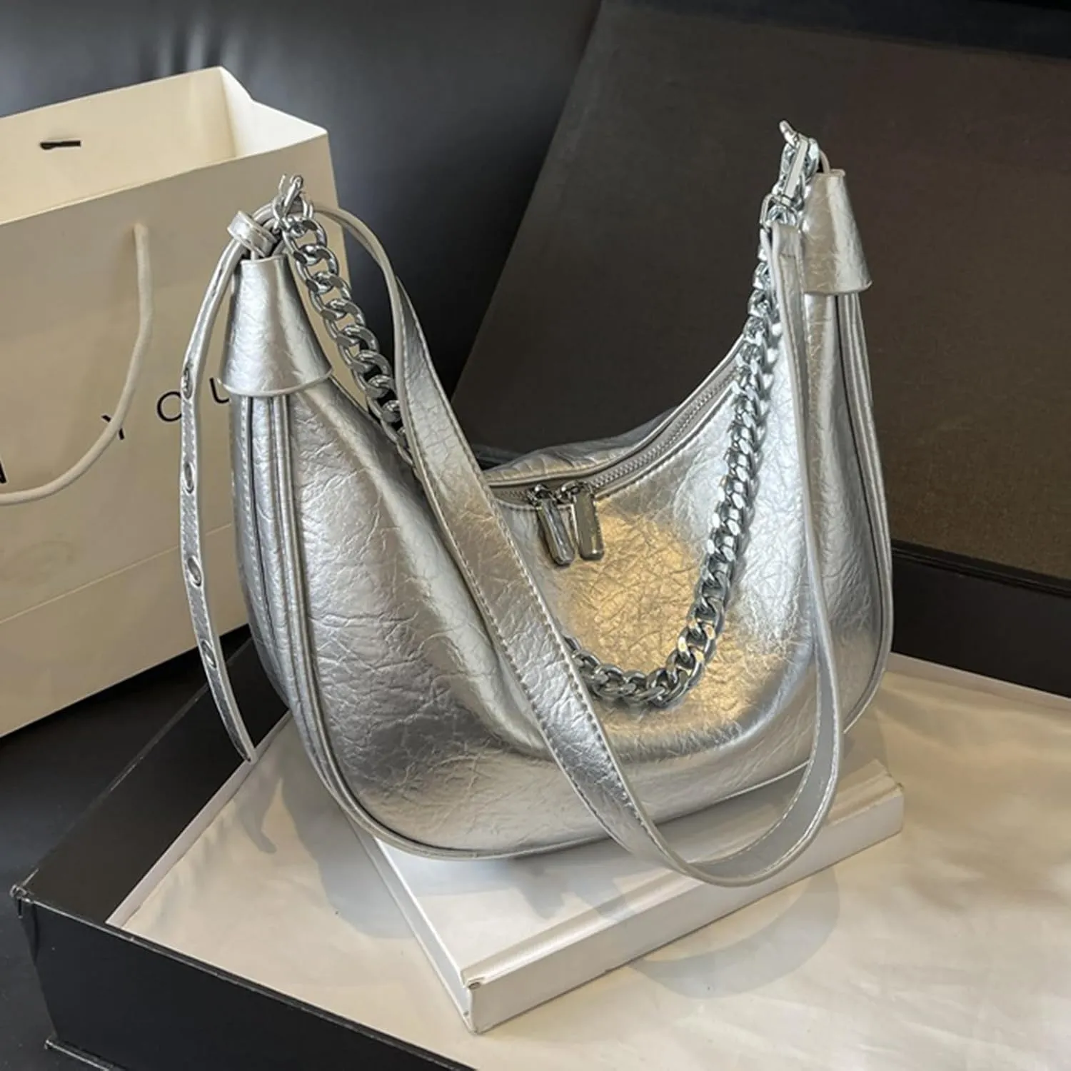 Women Bag Large Capacity Shoulder Bag Simple Handbag PU Leather Underarm Bag Korean Styles Armpit Bag For Everyday