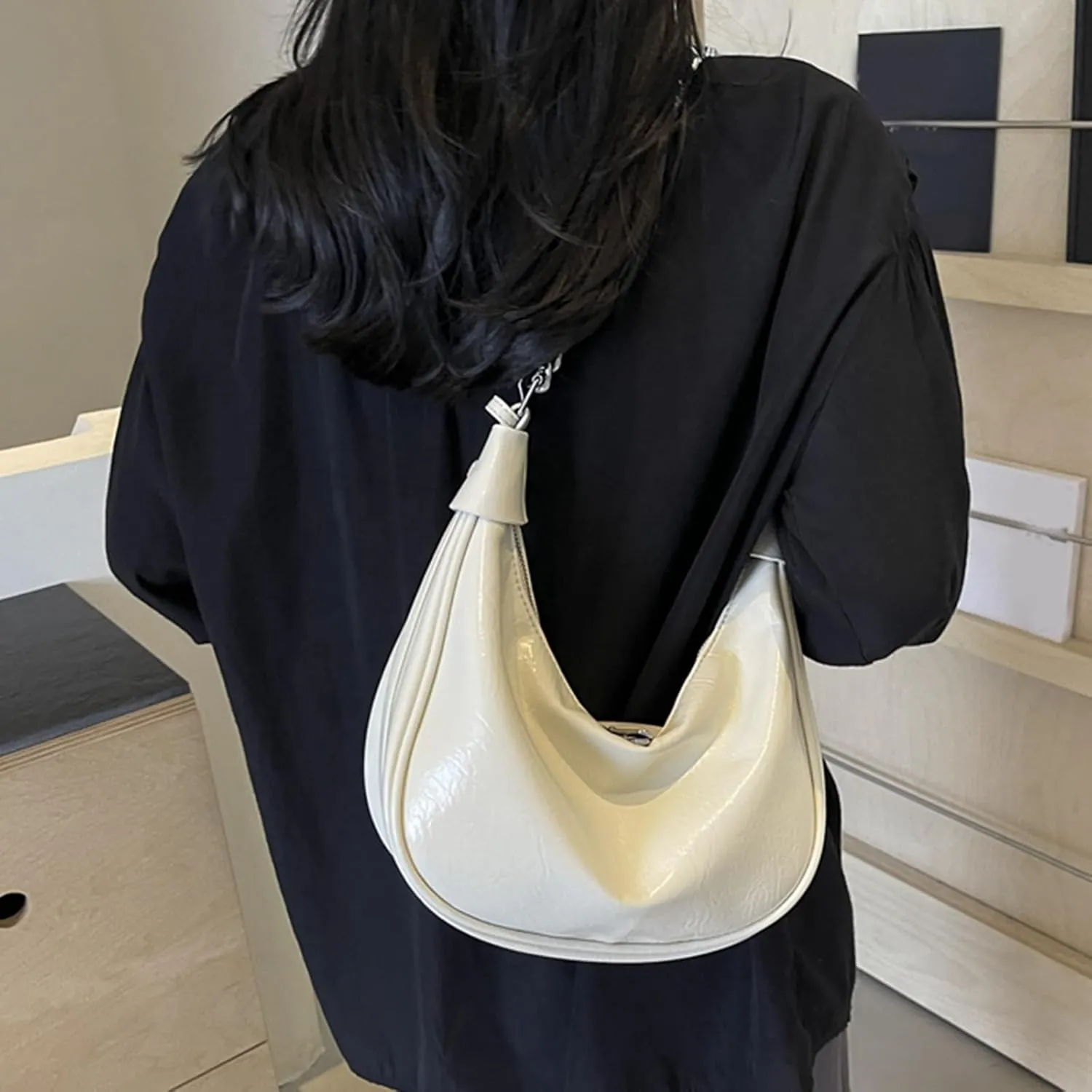 Women Bag Large Capacity Shoulder Bag Simple Handbag PU Leather Underarm Bag Korean Styles Armpit Bag For Everyday