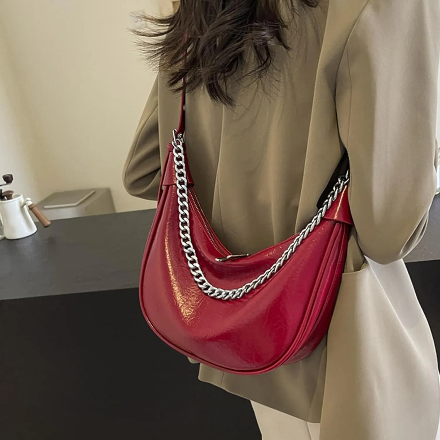 Women Bag Large Capacity Shoulder Bag Simple Handbag PU Leather Underarm Bag Korean Styles Armpit Bag For Everyday
