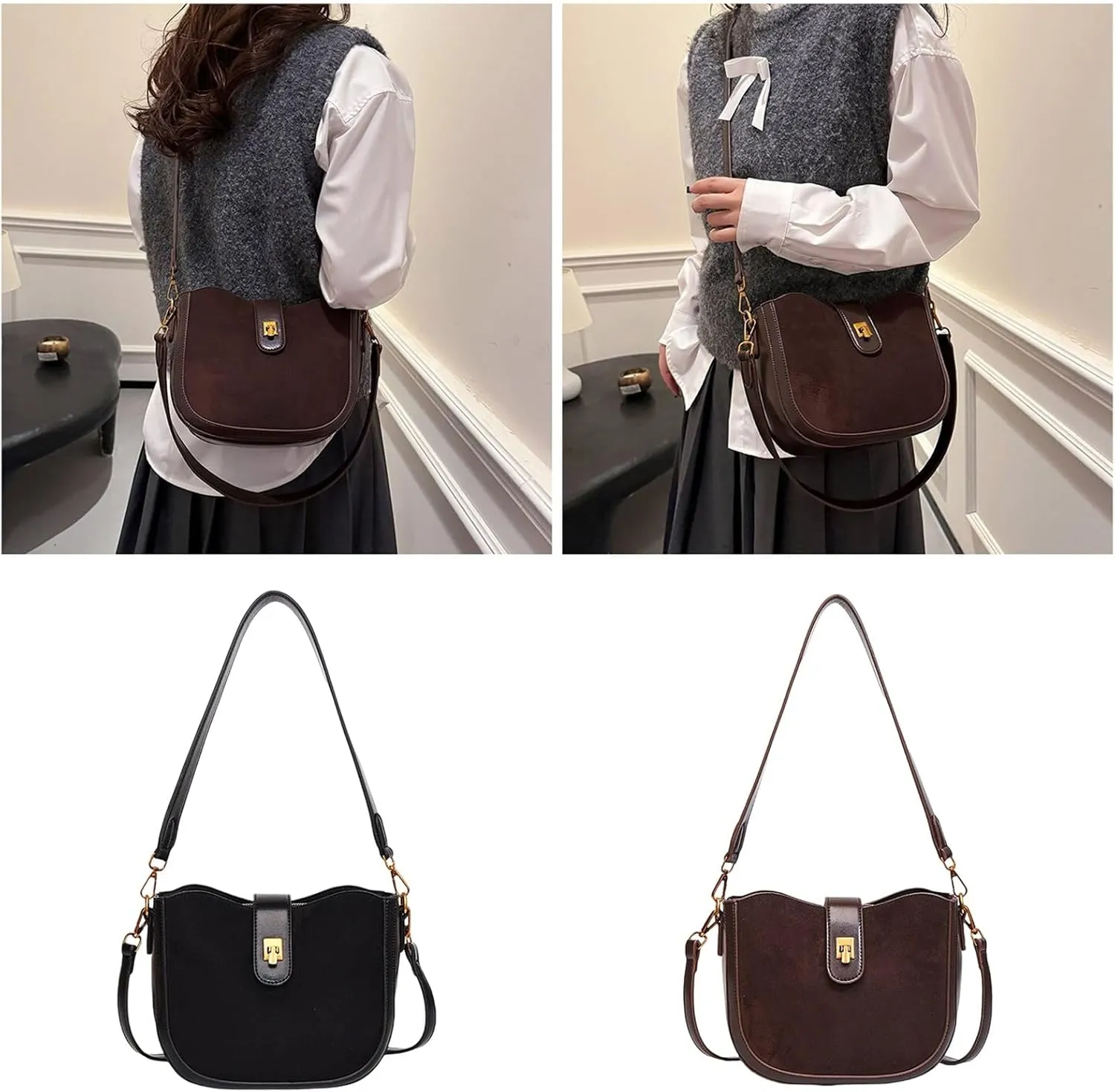 Women Bag Simple Shoulder Bag Fashion Underarm Purse PU Leather Crossbody Bag Armpit Bag Commuting Bag for Everyday