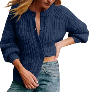 Women Cable Knit Chunky Cardigan Long Sleeve Button Down Sweater Coat Casual Trendy Warm Cardigans
