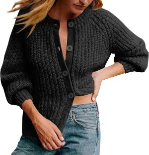 Women Cable Knit Chunky Cardigan Long Sleeve Button Down Sweater Coat Casual Trendy Warm Cardigans